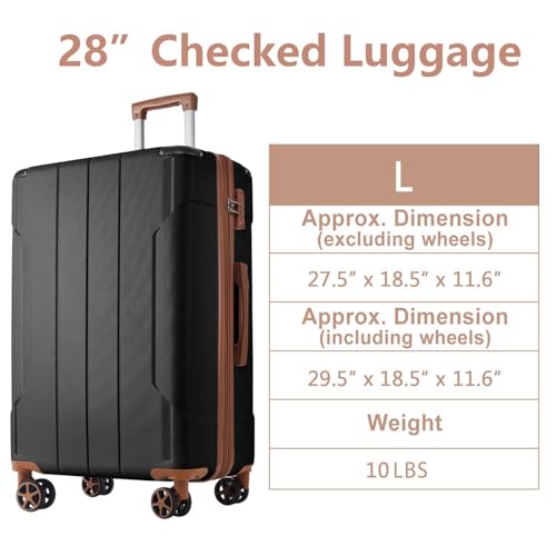 28 Inch Luggage with Spinner Wheels, Black Brown Checked Luggage, Lightweight Durable ABS Suitcases with Double Wheels for Travel, Business Trips, Vacations (Black Brown, 28 Inch)2