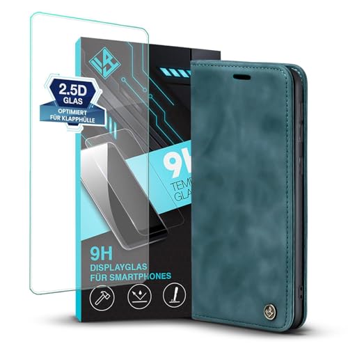 LBH Handyhülle für Nokia G11 / G21 in Petrol Blau mit Bildschirmglas Karten- & Geldfach Smartphone Hülle mit Standfunktion Flip Hülle Schutzhülle Magnetverschluss Vintage