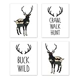 Sweet Jojo Designs Green and Beige Rustic Deer Wall Art Prints Room Decor for Baby, Nursery, and...