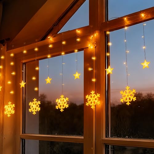 Zichaojia 150 LED Schneeflocken Sterne Lichtervorhang Innen, 2.3M 6...