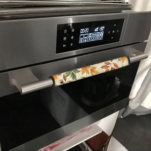 Image of Dreaweet Fall Leaf Print Refrigerator Handle Covers Set of 4 Kitchen Appliance Handle Covers Non-Slip Washable Fall Kitchen Decor Fridge Door Handle Protector, Keep Off Fingerprints,Food Stains