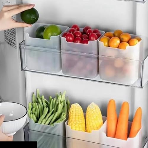 Image of SPECIFY 4 Fridge Multipurpose Containers - Space-Saving Refrigerator Side Door Organizer for Kitchen Fruits, Vegetables - Transparent Storage Boxes