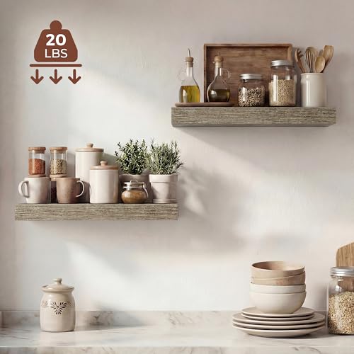Image of Dreamland 16 Inches Floating Shelves for Wall, 9.3 inch Deep Long Floating Shelves Set of 2, Large Display & Storage Shelf, Wall Shelf for Bathroom Bedroom Living Room Kitchen Office, Grey