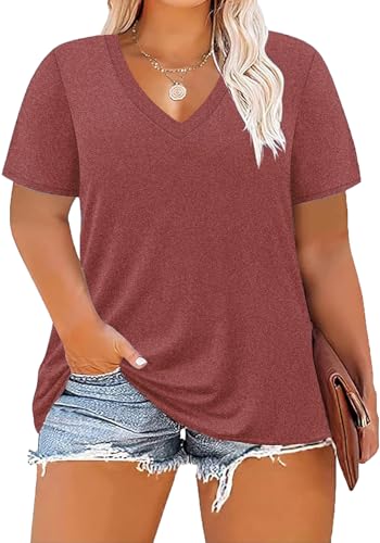Image of ForHailey Women's Plus Size Short Sleeve Tee Shirt V Neck Basic Ladies Loose Fit T Shirt 1X-5X