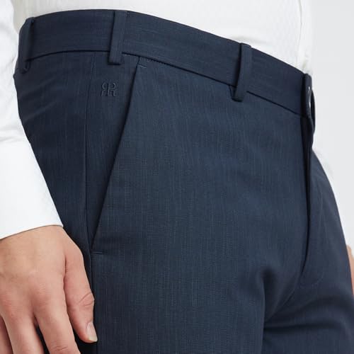 Image of Raymond Men's Slim Fit Mid Rise Solid Pattern Polyester Viscose Blend Flat Front Trouser
