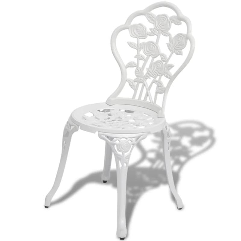 Eleganz Juego de 2 sillas de bistró de aluminio fundido y hierro fundido, sillas de jardín blancas para terraza y balcón, resistentes a la intemperie y duraderas, cómodos asientos para exteriores