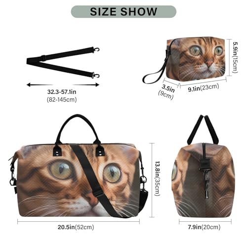 Large Travel Duffel Bag, Beautiful Bengalis Cat Sports Tote Gym Bag, Shoulder Weekender Overnight Bag for Women Men, Carry On Luggage with Toiletry Bags3