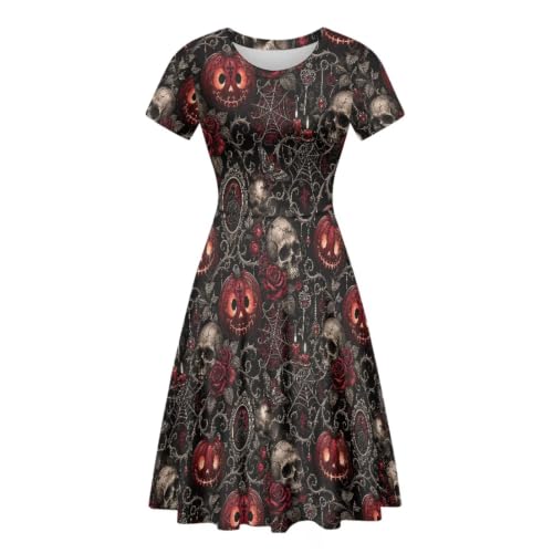 Image of Forchrinse Summer Dresses for Women Crew Neck Short Sleeve Midi Dress Casual Beach Vacation Sundress