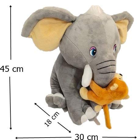 Patly Grey Elephant with Baby Monkey Grey Stuffed Soft Plush Toy 45 cm 2