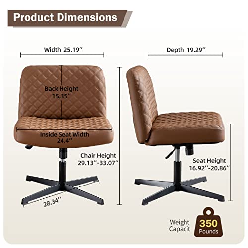 Armless Pu Leather Office Desk Chair,Cross Legged Home Office Chair No Wheels Heavy Duty Metal Base,120° Rocking Ergonomic Pc Chair,Thicken Padded Swivel Vanity Chair For Women, Girls,Accent Chair #TOP1