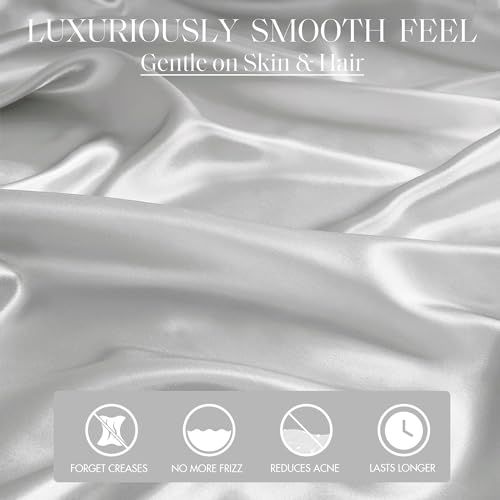 Image of Madison Park Essentials Set of 2 Satin Pillowcase for Hair & Skin, Luxuriously Soft, Silky with Natural Sheen Luster, Cool to Touch, Wrinkle-Free, Machine Washable, King Light Grey 2 Piece | Pillowcase Cover for Hair & Skin, Luxuriously Soft, Natural Sheen Luster, Cool to Touch, Wrinkle-Free, Machine Washable