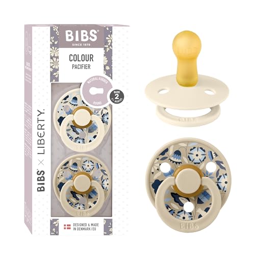 BIBS Liberty Dummies | 2 Colour Natural Rubber Latex Soothers | BPA Free Dummy | Round Nipple Pacifier | Designed & Made in Denmark | Bobo Ivory Mix | Size 2 | 6+ Months