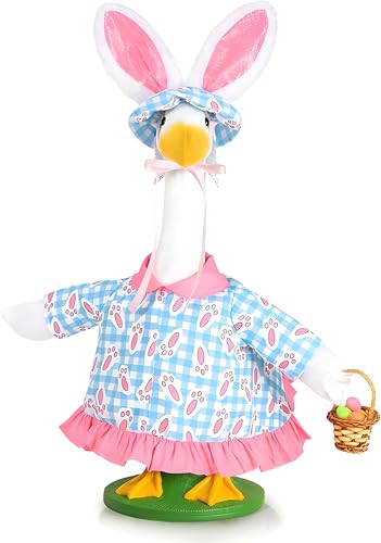 JcHrmers Easter Goose Outfits Bunny Porch Goose Outfits for 23" Cement or Plastic Goose Statue for Spring Outdoor Patio Yard Lawn Garden Decoration