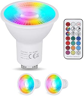 YAYZA! GU10 LED Colour Changing Bulb, 6W Dimmable GU10 LED Bulbs, Warm White 3000K RGB Spot Lights, Equivalent 35w-50 Watt Energy Saving Bulbs,12 Colors, 5 Model, Timer, Smart Bulb with Remote(2-Pack)