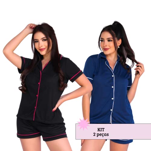 Kit 2 Pijamas Femininos Americano Curto Aberto Verão Botões Frontais (G, Variadas)