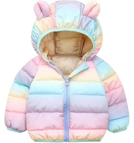 bebeone Toddler Winter Coats Puffer Padded Jacket Baby Boys Girls Bear Hoods Down Jacket Light Weight Infant Outerwear,#3-Rainbow-110