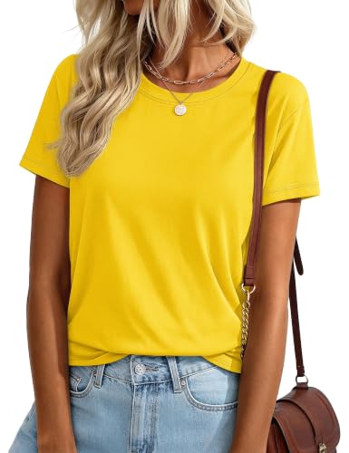 YUCOLEN T Shirts for Women Short Sleeve Summer Cotton Basic Tee Yellow XL