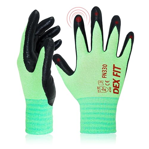 DEX FIT Nitrile Work Gloves FN330, 3D Comfort Stretch Fit, Firm Grip, Touchscreen, Thin & Lightweight