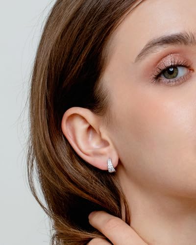 18K White Gold Plated Huggie Hoop Earrings 925 Sterling Silver with Sparkling 6A Cubic Zirconia Lightweight Hypoallergenic Hoops for Women3