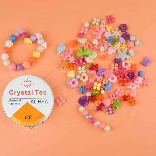 0.8 mm Stretchy Elastic Cord Clear Round for Beading Necklaces Bracelet Spool Transparent [Pack of 4] (5 Meter Each Spool)