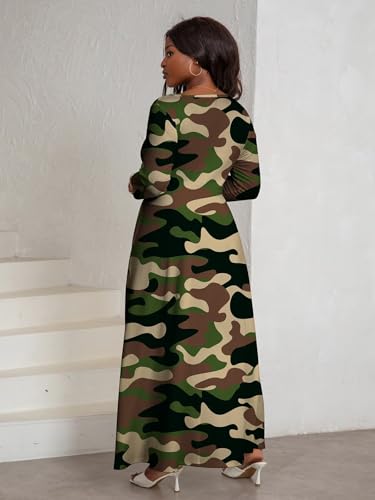 Plus Size Maxi Dress for Curvy Women with Belt Crew Neck 3/4 Sleeve Flowy Long Outfits Sizes L to 5XL3