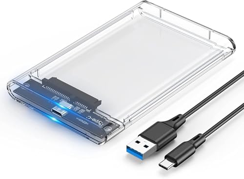 NEXSA 2.5" Hard Drive Enclosure, 6Gbps USB 3.0 Gen 1 to SATA III Tool-Free SSD Hard Drive Enclosure for 2.5 inch 7mm/9.5mm SATA HDD & SSD (Transparent)