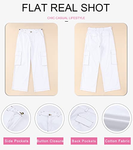 Evaless White Cargo Pants Women Loose High Waisted Straight Leg Casual Work Hiking Baggy Pants Trousers For Women With Pockets Size Us 10 #TOP4