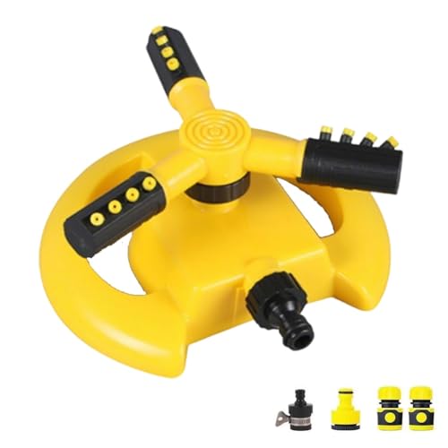 Seymal Arroseur De Jardin Rotatif à 360 Degrés, Système D'arrosage Rotatif à 3 Bras for Petits Jardins, for Arroser Vos Pelouses, Plantes, Fleurs Et Légumes(Yellow)