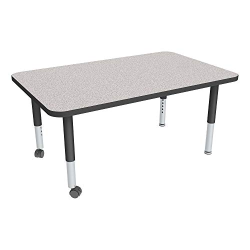Image of Sprogs Adjustable Height Mobile Classroom Activity Table for Preschools, Rectangle Preschool Activity Table with Casters, 30 inchD x 48 inchW x 23 inchH, Gray /Black