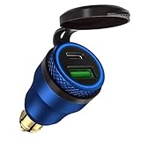 JOLYLINT Aluminum DIN Plug USB C Charger, 5A Power Motorcycle 30W Waterproof Dual USB Charger QC 3.0&PD Motorcycle Fast Charge Power Adapter for 12V-24V Triumph Ducati BMW Hella DIN Socket