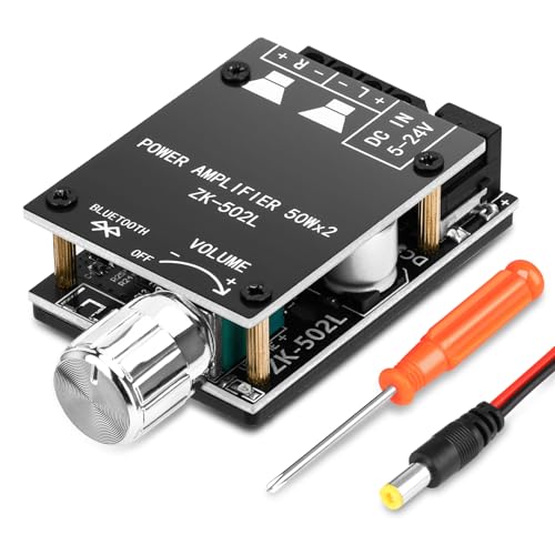 Daakro ZK-502L Bluetooth Amplifier Board,50W+50W 2.0 Channel Amp Board with Volume Control,DC 9-24V, Bluetooth and AUX Inputs, Audio Amp Board for Home DIY Wireless Speakers, Password Free
