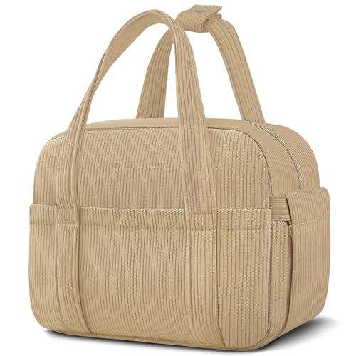 KUBYA Corduroy Lunch Box Lunch Bag for Women Men, Cute Strawberry Small Insulated Reusable Work Leakproof Simple Lunch Boxes Tote Bag Adults Cooler Bag