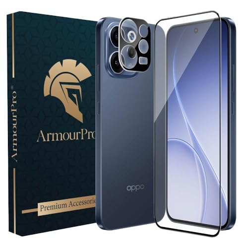 Image of ArmourPro Tempered Glass and Black Camera Lens Protector for Oppo Reno 15c, Edge to Edge Screen Guard, Anti-Bubble, Scratch Resistant, HD Clear, Anti-Fingerprint, Installation Kit | Black