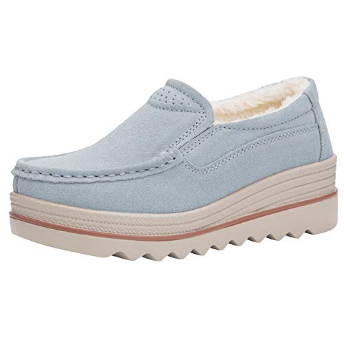 Preisvergleich Produktbild OYSOHE Damen Turnschuhe, Winter Warme Wildleder Wohnungen Muffin Schuhe Freizeitschuhe Creepers Mokassins OutdoorGrau(Plus Baumwolle)37.5 EU