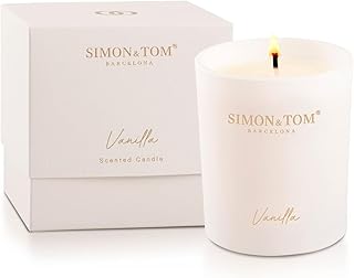 Simon&Tom Luxus Duftkerze - Vanille Duft - Bio-Sojawachs - GeschenkKerze - HochzeitsKerze - Glaskerze - Langanhaltender Duft - 100 Stunden Brenndauer - Vegan
