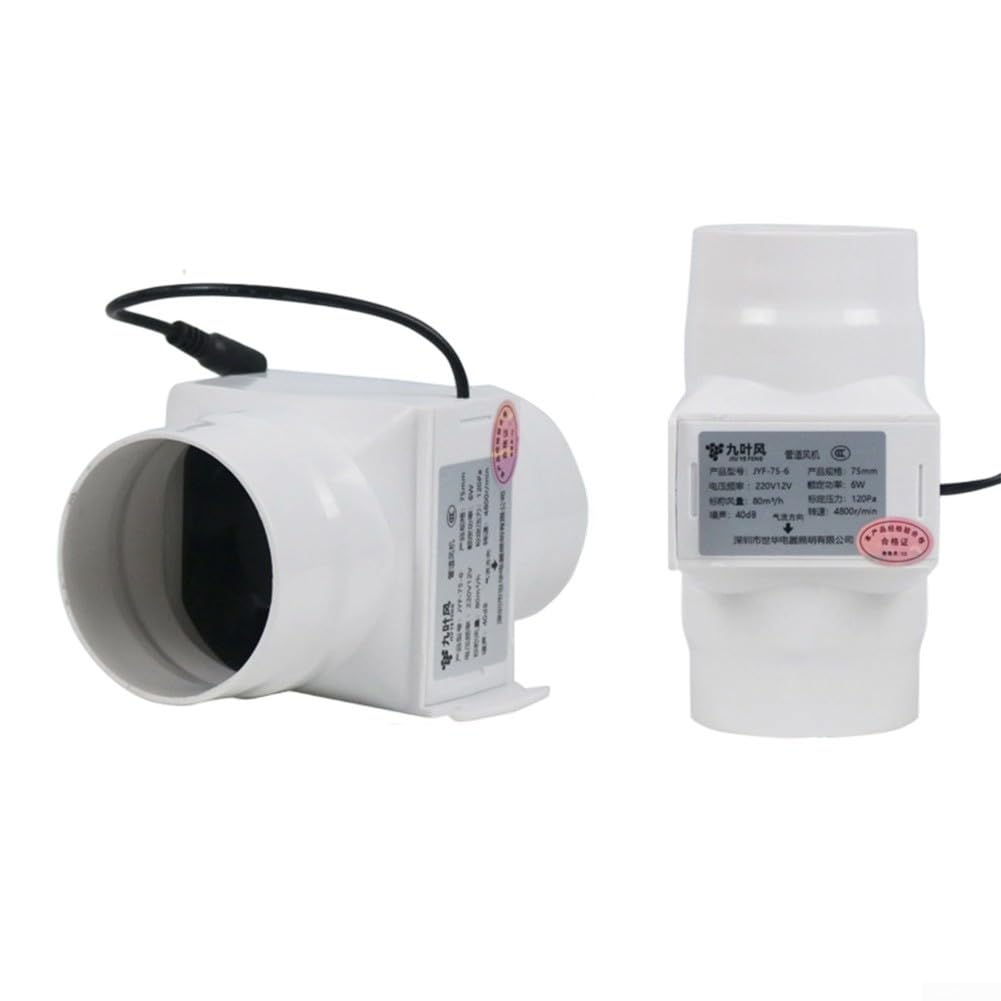 Ventilador de conducto de 75/100 mm, potente escape en línea, soplador de 12 V, conducto de aire interior, flujo mixto, alta presión, ventilación pequeña (3 pulgadas 75 mm)