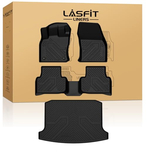 Image of LASFIT Floor Mats & Cargo Mats for Volkswagen Taos 2022-2026(Only Fit FWD), All Weather TPE Custom Fit Floor Liners for VW Taos Accessories 1st & 2nd Row Car Mats & Trunk Mats, Easy to Clean, Black