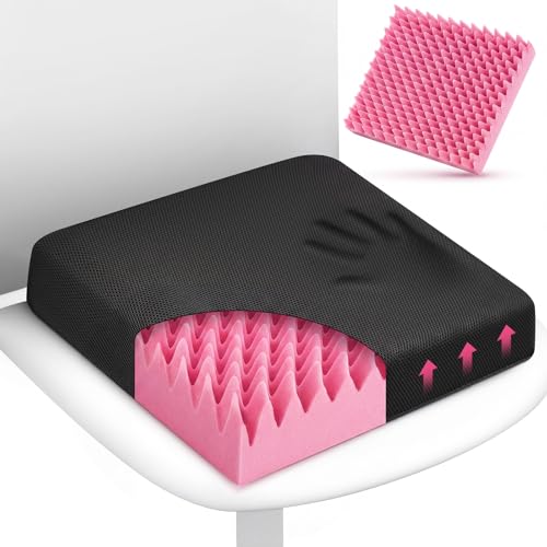 Geiserailie Breathable Mesh Cover Egg Chair Cushion with Non-Slip Cover Foam Pad Set for Chairs Relieve Back Foam Seat Recliner Cushions 4" Thick Office Chair Accessories Pad (1 Set,Pink)