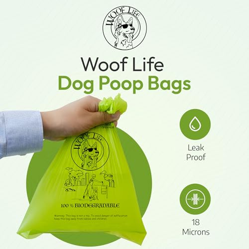 Image of WOOF LIFE Dog Poop Bags Rolls, biodegradable poop bags, 240 Poop Bags for dogs, dog walking accessories, cat poop bags, leak proof, easy to open, thick and durable.