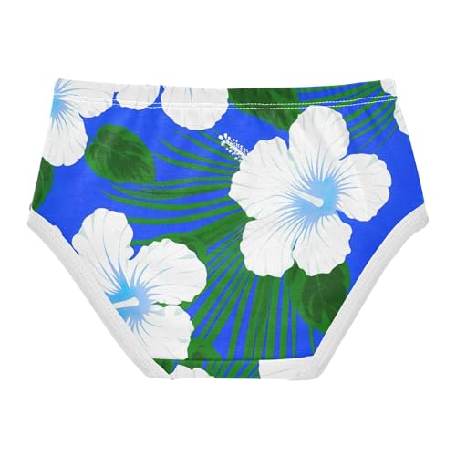 White Hibiscus Flowers Leaves Blue Girls Underwear Toddlers 2t Cotton Girl Panties Cute Artistic Kids Briefs Undies2