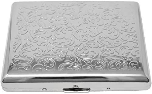 Silver Victorian Print (20 100S) Etched Metal-Plated Cigarette Case & Stash Box #TOP4