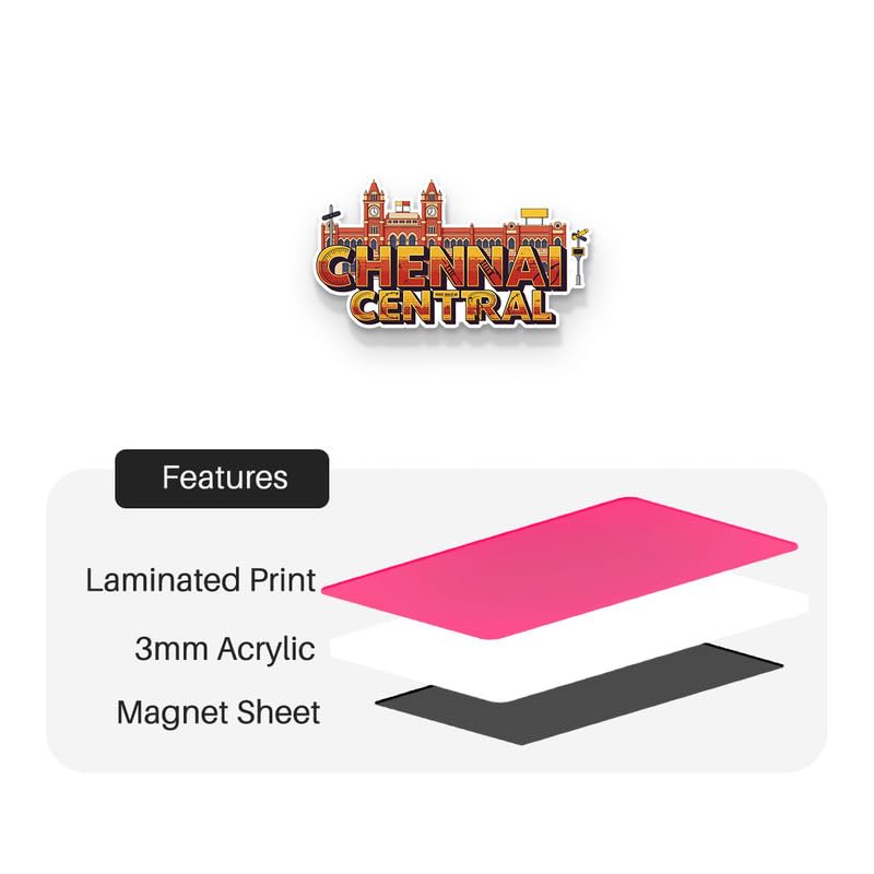 Image of Chennai Central Fridge Magnets, Glossy Finish, Stylish Magnet for Fridge, Wardrobe & Metal Surfaces