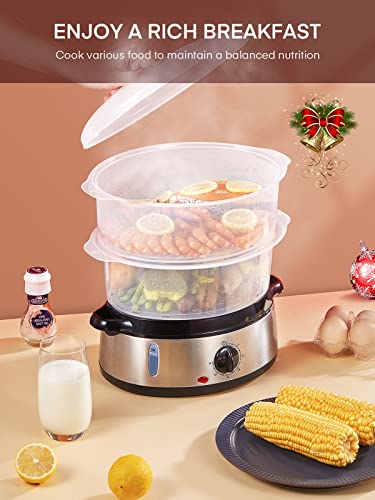 Fohere Electric Food Steamer For Cooking, Vegetable Steamer 800W Fast Heating With 3 Tiers Bpa-Free Nested Basket Trays And Auto Shut-Off 60-Min Timer, Rice Bowl Included, 9.5Qt #TOP2