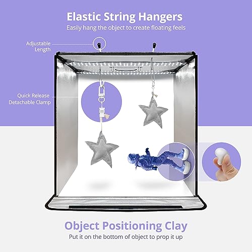 Limostudio 24 X 24 Inch (New Model) Led Light Box Photo Shooting Tents, 120 Led > 4000 Lumen, Cri > 90, Elastic Ceiling String Clip For Hanging Object, Transparent Clay For Object Position, Agg1071 #TOP1