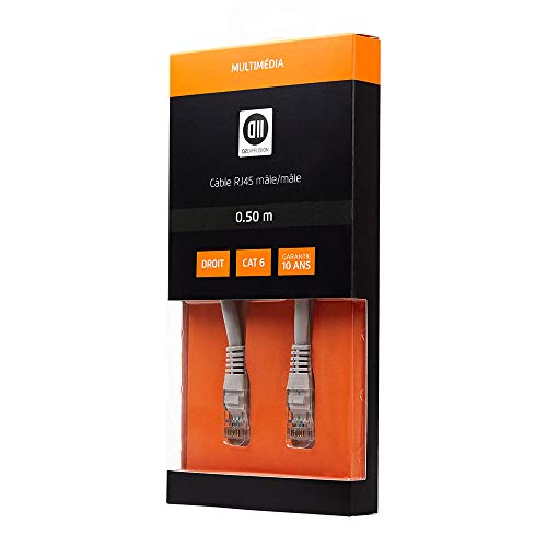 Câble RJ45 Cat 6 blindage U/UTP cordon droit 0.50m gris D2 Diffusion