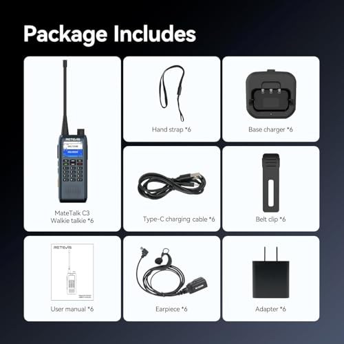 Retevis MateTalk C3 GMRS Two-Way Radios with Text Messaging,Long Range Walkie Talkies with Job Ticket System,Vibration Alert,Group Call,2200mAH,2 Way Radios with Earpiece for Hotel(6 Pack)
