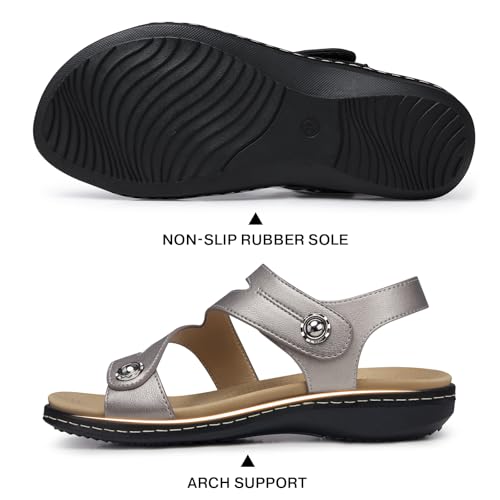 Image of TEMOFON Womens Sandals Dressy Summer: Open Toe Comfortable Walking Flat - Arch Support Flat Sandals Size 5-11