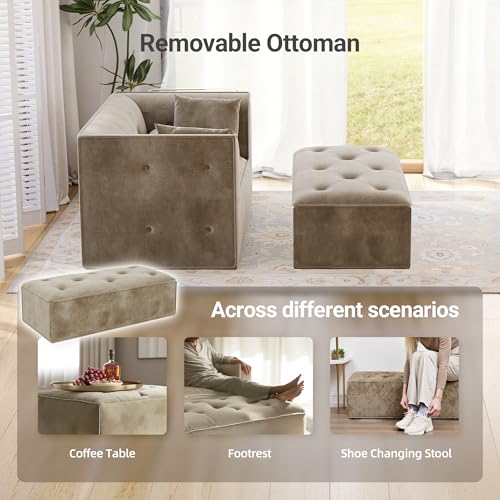 Image of Claiks 62 inch Chaise Lounge Chair Indoor, Oversized Upholstered Boneless Sofa Bed, Deep Seat Sleeper Couch with Pillows, Ottoman and Armrest, Cloud Sofas Reading Chair for Living Room, Khaki