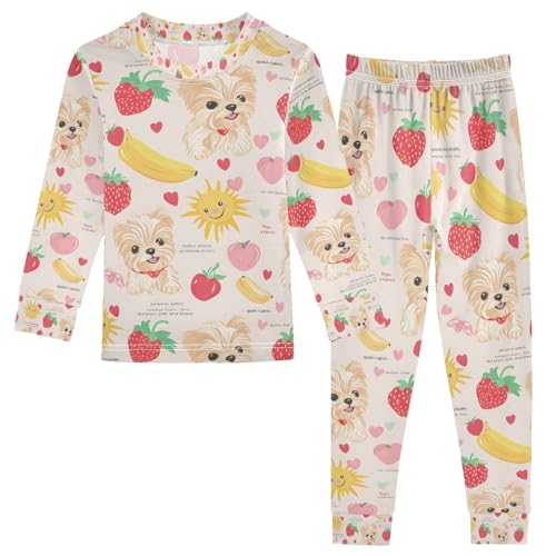 senya Cute Dog Banana Fruit Pajamas Set Long Sleeve Soft Cotton Sleepwear 2 Piece