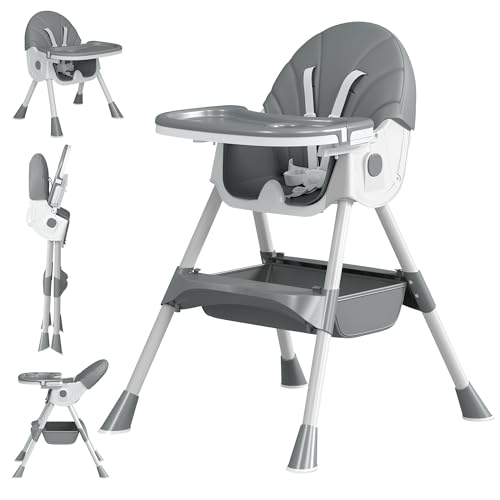 Baby High Chair, 5 in 1 High Chairs for Babies and Toddlers, Travel Foldable High Chair with Foot...